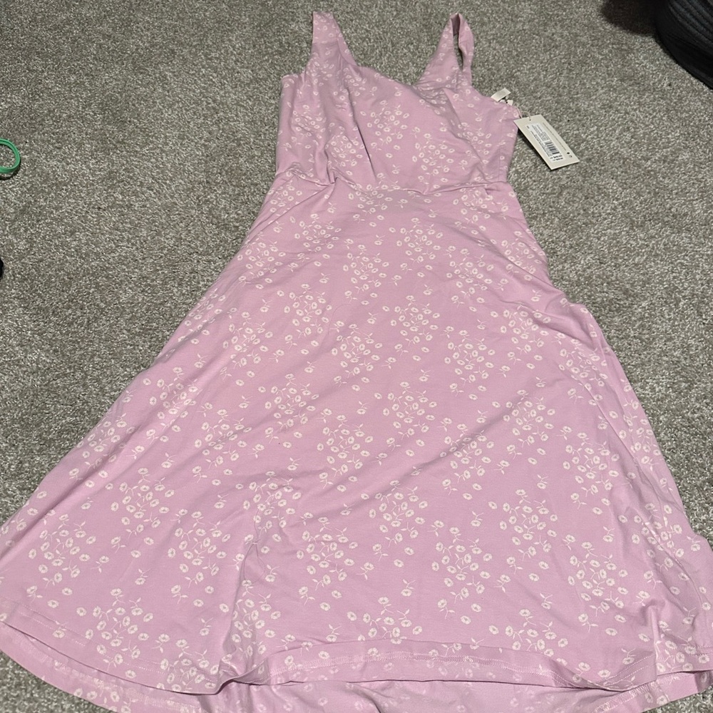 Pact Fit & Flare Dress Pastel Purple Floral Tie Back Organic Cotton NWT! New!